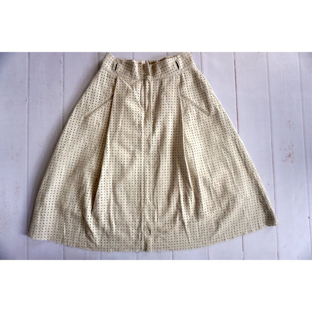 Zara Women's Beige Eyelet Pleated Midi Skirt, Size M
